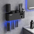 Toothbrush Sanitizer with Self Adhesive Holder, 3 Cups, Automatic Toothpaste Dispenser Set (Black)