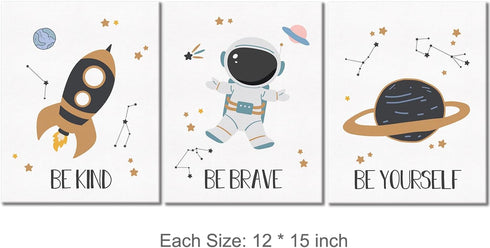 Yuzi-n Set 3 (12"X15") Space Decor for Boys Room Inspirational Astronaut Wall Art Decor for Kids Room Nursery Playroom