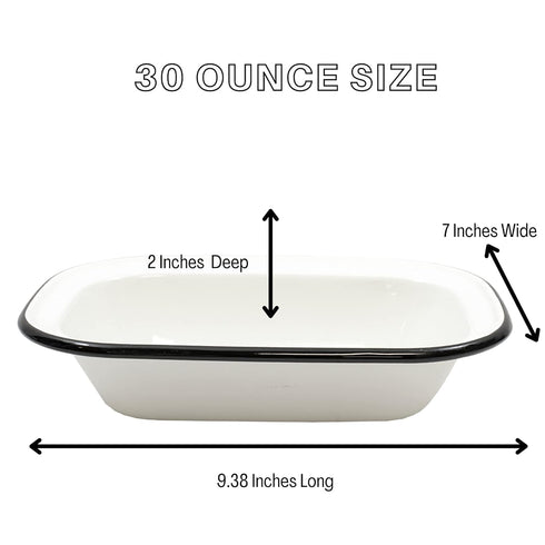 Tablecraft Enamelware Collection Black Rim Solid White Enamel Rectangular Bread Baking Pan, Farmhouse, Home Kitchen & Restaurant Use Porcelain Over Steel, Vintage, Boho, Retro, 9.5x7x2 Deep