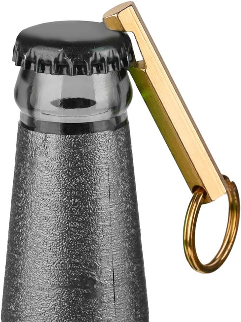 2PCS Solid Brass Keychain Beer Bottle Opener - Handcrafted Brass Copper Key Rings (KPQ-502L), Small Gold