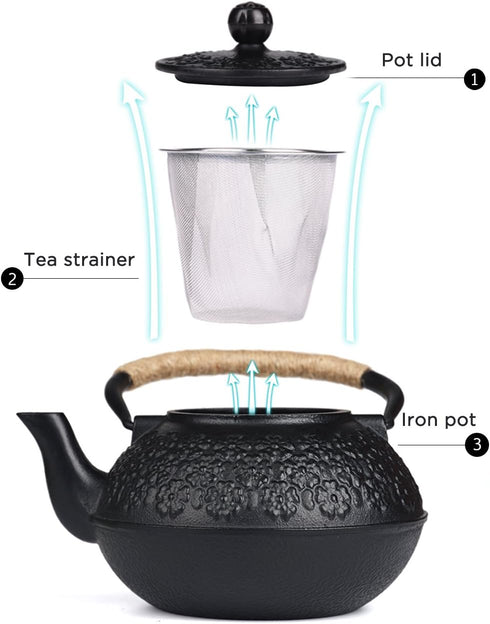 40oz/1200ml Sotya Cast Iron Teapot, Japanese Tetsubin Tea Pot with Infuser for Loose Leaf and Tea Bags, Tea Kettle