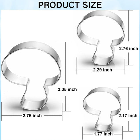 Set-Size 3.3" 2.7" 2.2" -3-Pieces-Cookie Mushroom Cookie Cutter Cutters Fondant Biscui Cutters