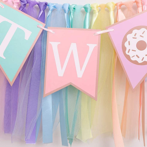 1 2 2) Donut to Years Old Birthday Banner - Donut Theme Birthday High Chair Banner, a Soft Rainbow Ribbon Tutu Group