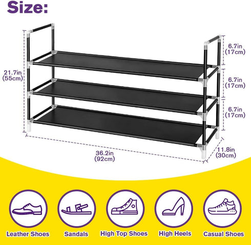 XSBAIHUO 3-Tier Closet, 30cm(D) 92cm(W) 55cm(H) (3-Tier Shoe Rack - Non-Woven Stackable Shoe Shelves for Entryway