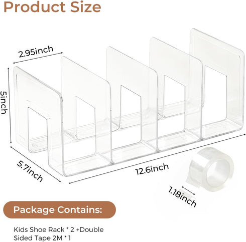 Closet 4 2PC Clear Acrylic Kids Shoe Rack for Organizers and Storaget, Baby Shoe Storage Small Shoe Rack Sections Kids