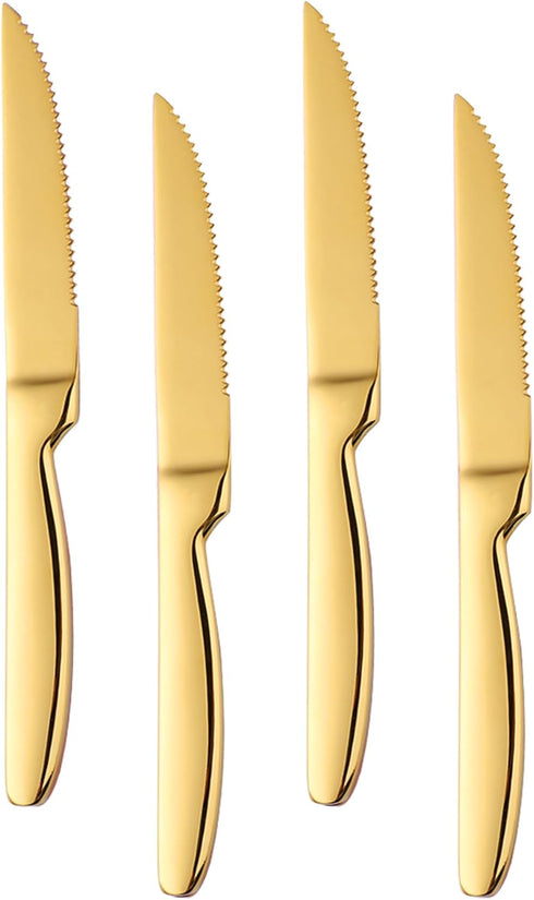 Steak Knife Set, 4-Piece Serrated Steak Cutlery, Gold Stainless Steel Steak Cutlery Knife for Home, Restaurant, Hotel,