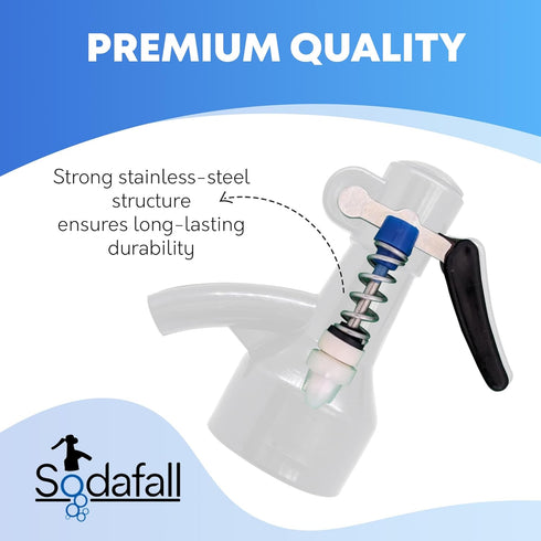 Sodafall fizz saver soda bottle dispenser siphon sifon compatible with Sodastream bottles and other soda maker brands