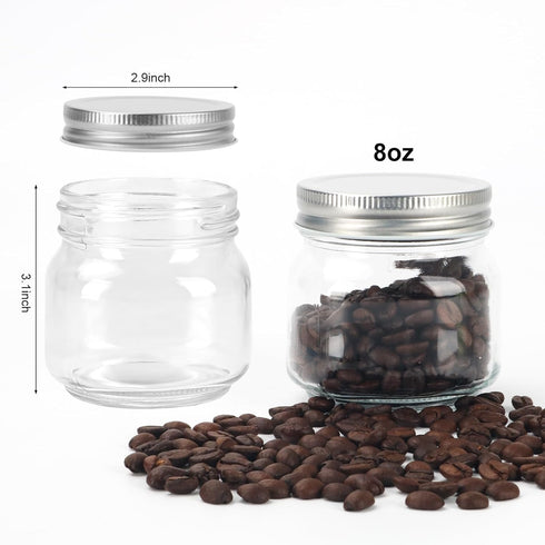 6 Pack 8 oz HOXHA Glass Regular Mouth Mason Jars, Clear Glass Jars with Lids for Sealing, Canning Jars for Food