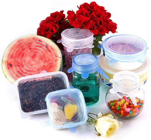 Pack of 12 Silicone Stretch Lids, BPA-Free Round and Square Food Covers, Microwave and Dishwasher Safe - White