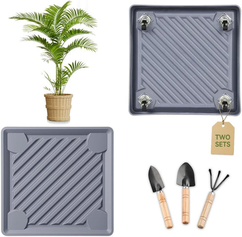 UoeRing 2 Pack-Square Plant Caddy with Hidden Wheels 12 Inch Heavy Duty Rolling