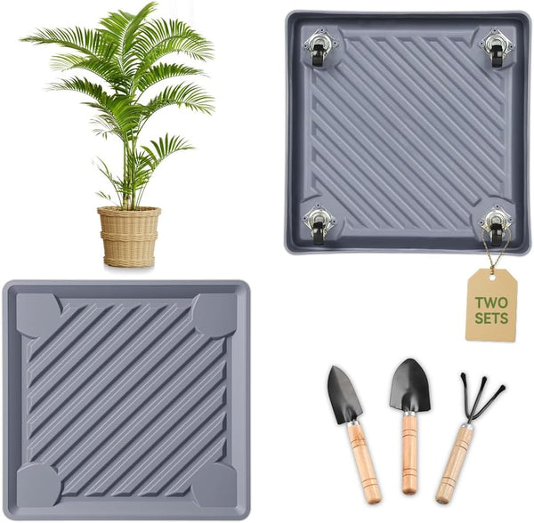 UoeRing 2 Pack-Square Plant Caddy with Hidden Wheels 12 Inch Heavy Duty Rolling