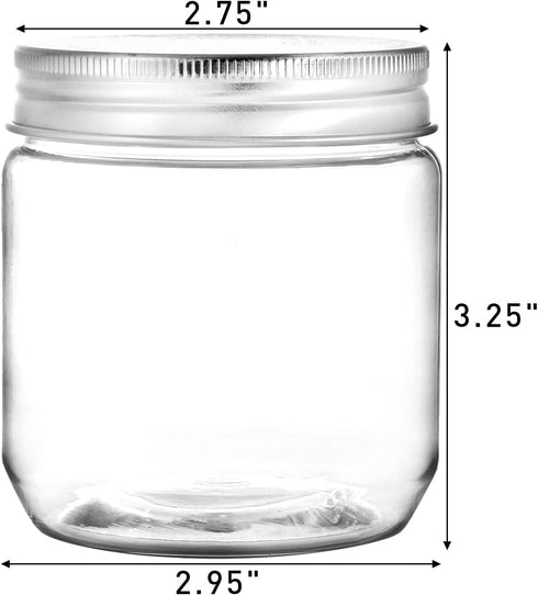 Fasmov 25 Pack 8 Ounce Clear Plastic Jars with Screw On Lids, Round Empty Containers for Kitchen Storage