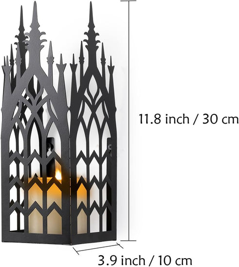 Holder,Set 2 AIM & GGKK Wall Candle Sconce of Gothic Cathedral Wall Sconce with Window Design,Black Metal Wall Mount