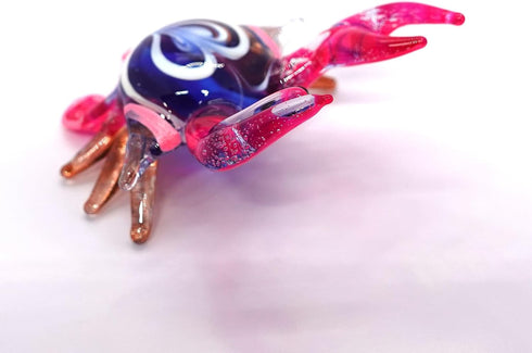 Crab Tiny Micro Figurine Hand Blown Glass Art Animals Collectible Gift Home Dcor (Blue Pink)