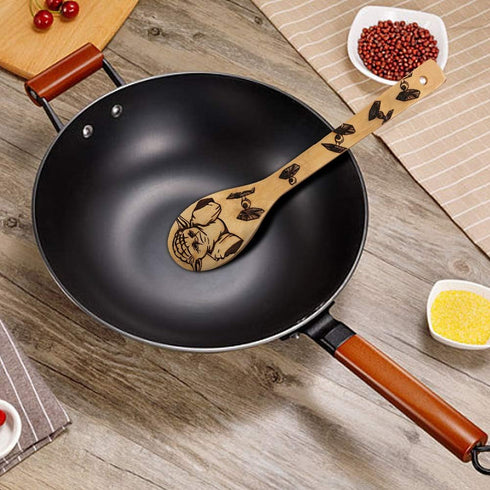 Star War Burned Wooden Spoons Utensil Set, Natural Bamboo Kitchen Cooking Serving Utensils