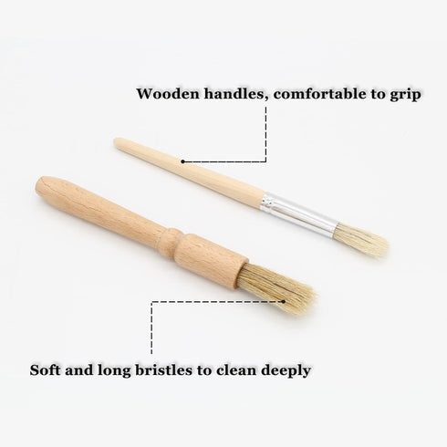 Coffee Grinder Cleaning Brush Kit, Wood Handle & Natural Bristles Espresso Machine Brush Set with Spoon (Pack of 5)