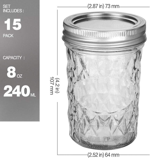 VERONES Mason Jars 8 OZ, Canning Jars with Regular Lids, Ideal for Jam, 15 PACK