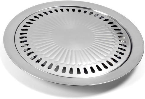 Korean Style BBQ Plate - Smokeless Indoor Stainless Steel Non-Stick Roasting Round Grill Pan for Camping