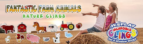 Farm Animals Gel Window Clings for Kids - Window Stickers for Toddlers, Reusable Sticker for Home Car Activities