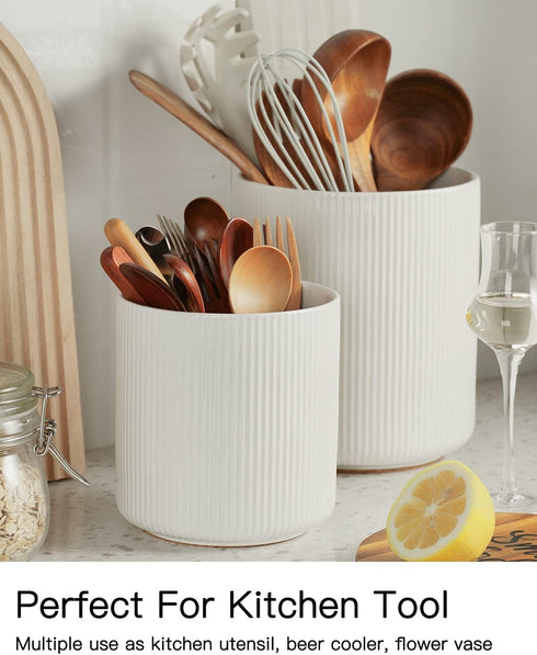 getstar Small Kitchen Utensil Holder for Kitchen Counter (H5.6” x W5.2”), Ceramic Cooking Utensil Holder with Cork Mat, Kitchen Decor for Counter (White, Utensils Not Included)