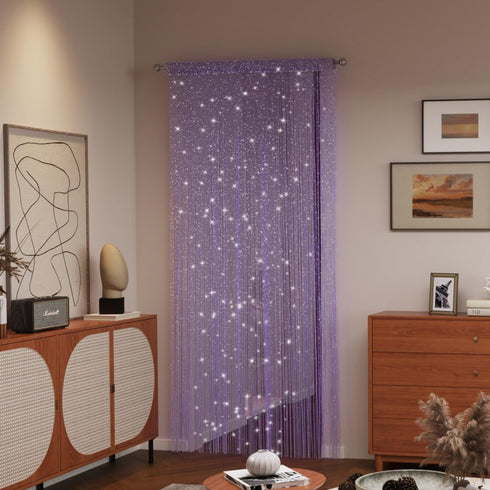 ave split Decorative Door String Curtain Wall Panel, Light Purple Tassel Screen Room Divider, 100x200 centimeters