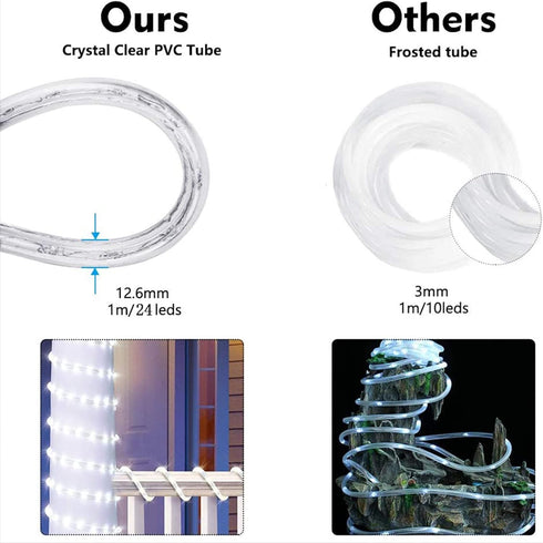 50ft 360 8 LED Rope Lights Outdoor, Connectable and Flexible Tube Lights with Modes, Waterproof Indoor Outdoor LED Rope
