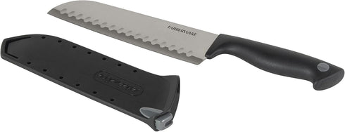 Farberware Edgekeeper 7-Inch Santoku Knife with Self-Sharpening Blade Cover, High Carbon-Stainless Steel Kitchen Knife with Ergonomic Handle, Razor-Sharp Knife, Black by Farberware