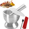 Stainless Steel Mortar and Pestle Set, Heavy Duty Spices Grinder Pill Crusher with Silicone Protective Lid for