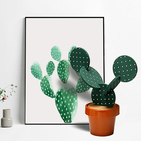 Cactus Coasters Set of 6 Pieces, Funny Coasters with Flowerpot Holder for Home Office Bar Decor