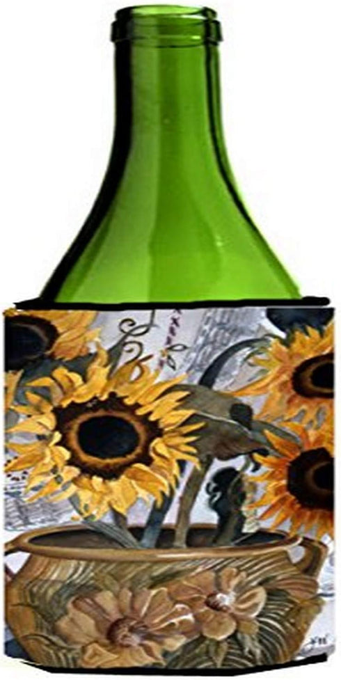 Caroline's Treasures JMK1202LITERK Pot of Sunflowers Wine Bottle Hugger - Machine Washable Insulated Beverage Holder