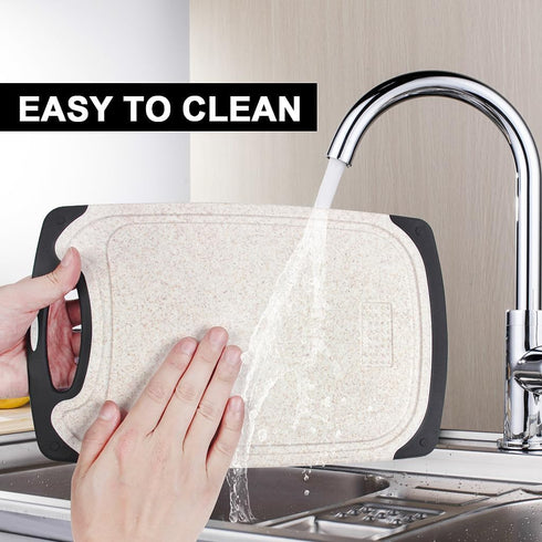 Plastic Chopping Board Set of 3 with Non-Slip Feet, Juice Grooves, Easy Grip Handle, BPA Free