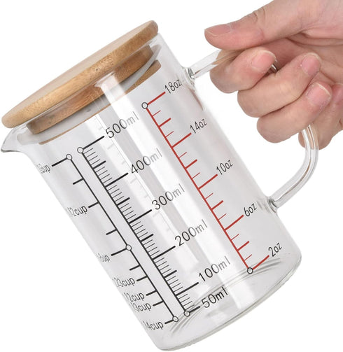500ml Heat Resistant Glass Measuring Cup, Clear Glass Drinking Container with V