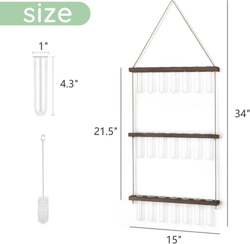 3 21 Mkono Plant Propagation Tubes, Tiered Wall Hanging Terrarium with Wooden Stand & Test Tube Vases for Hydroponic