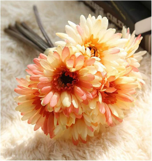 Artificial Gerbera Flower Bouquet, 7 Stems Silk Daisies for Wedding, Office, Party, DIY Decoration