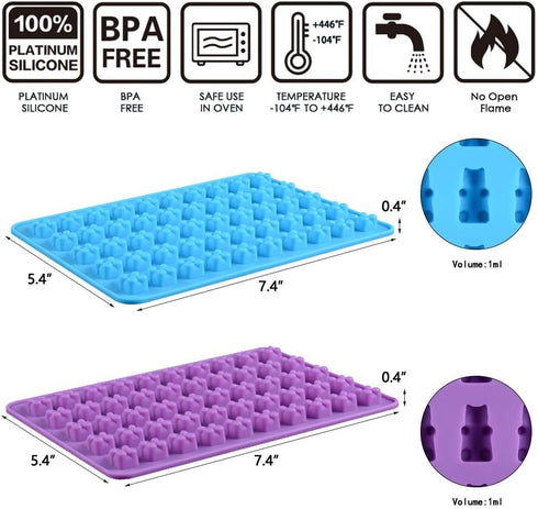 Gummy Molds Bear Candy Silicone - Mini Size Chocolate Gummy Molds with 2 Droppers, Nonstick Food Grade Silicone Pack of