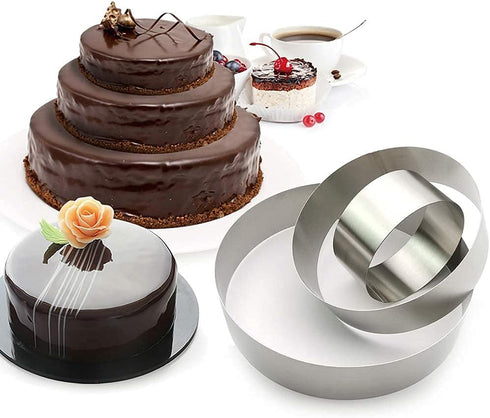 3 Tier Round Multilayer Anniversary Birthday Cake Baking Pans, Stainless Steel 3 Big Sizes Rings Set of 3