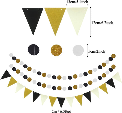 ZERODECO Party Decoration, 21 Pcs Black and Gold Hanging Paper Fans, Pom Poms, Garlands for Birthday Wedding Décor