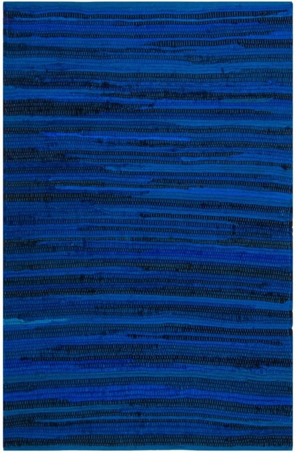 SAFAVIEH Rag Rug Collection Accent Rug - 2' x 3', Blue & Multi, Handmade Boho Stripe Cotton for High Traffic