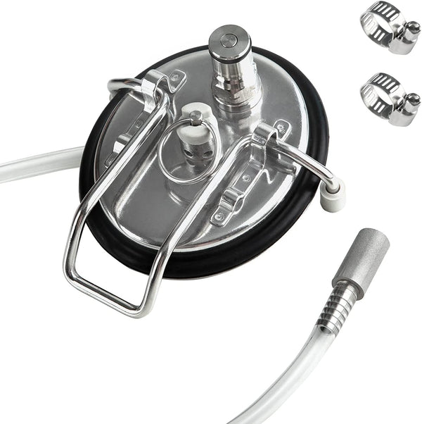 Corny Carbonation Keg Lid, Ball Lock Keg Lid with Diffusion Stone, Pressure Relief Valve, Clamp and Tube for Homebrew