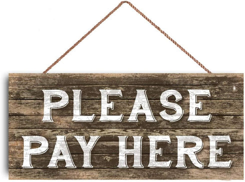 Please Pay HERE Sign, Custom Wood Restaurant Sign for Cashier Store Boutique, 5 x 10 Inch Hanging Gift Decor
