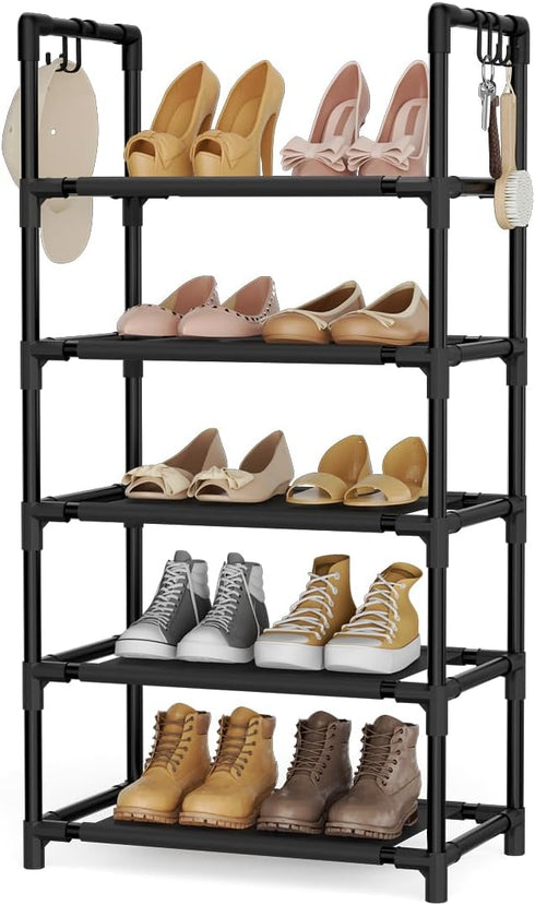 LANTEFUL 5 Tiers Shoe Rack 12-15 Pairs Boots Organizer Storage Sturdy Narrow