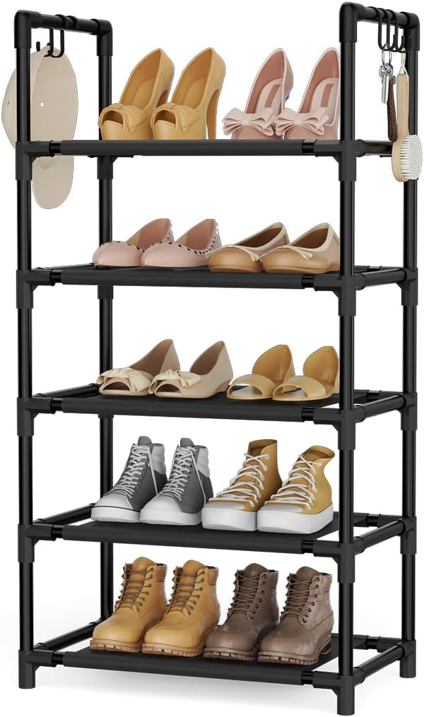 LANTEFUL 5 Tiers Shoe Rack 12-15 Pairs Boots Organizer Storage Sturdy Narrow