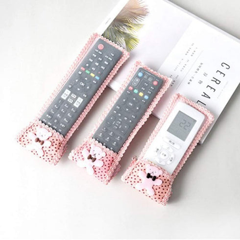 AKOAK 3 Pieces Air Conditioning Remote Control Protective Cover - Bear Lace Fabric Sheath for Home Appliances (S/M/L)