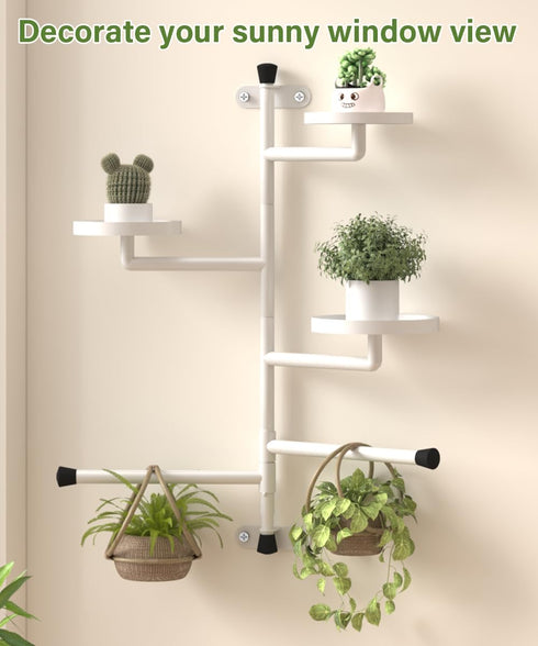3-Tier 160 Window Plant Shelves, Rotating Indoor Wall Mounted Plant Holder Shelf for Haning Multiple Plants, Floating