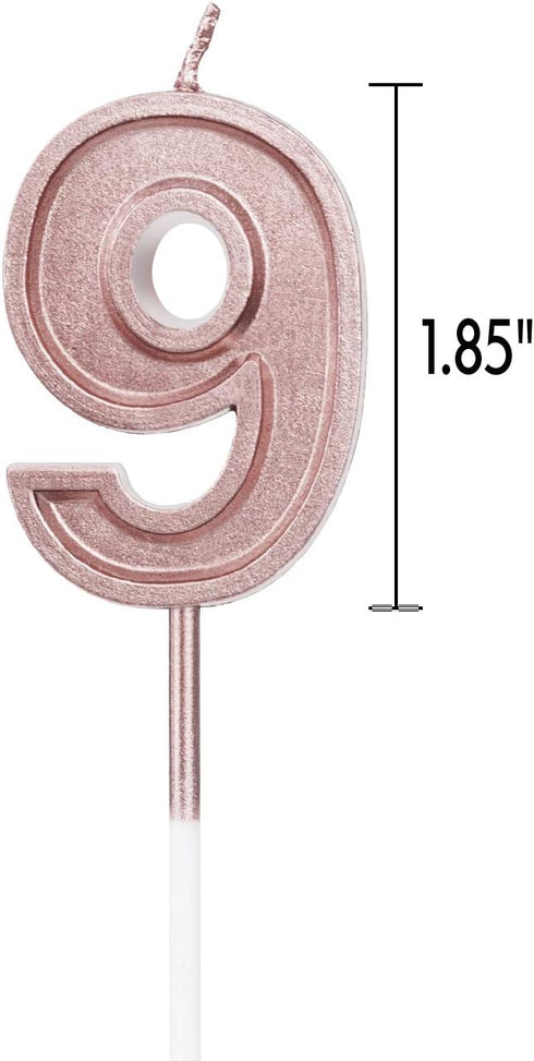 Luter Rose Gold Glitter Happy Birthday Cake Candles, Number 9 Birthday Candle Cake Topper Decoration for Party