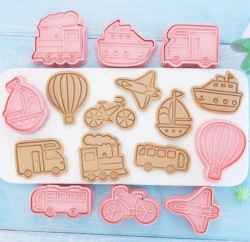 MayeBridge 8 Set Pieces Cute Fire Balloon Cookie Moulds For Baking Cookie Mould Press Train Cookie Mould Kitchen Tools
