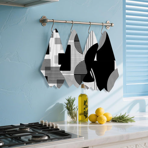 Hanamiya Na 4 Pcs Abstract Black and White Kitchen Towels, Abstract Decor Tea Hand Towel, Microfiber Dish Cloths
