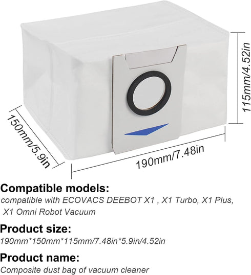 10 Pack Replacement Vacuum Cleaner Filter Bags for ECOVACS DEEBOT X1 OMNI Turbo T10 T20 Robot Vacuum