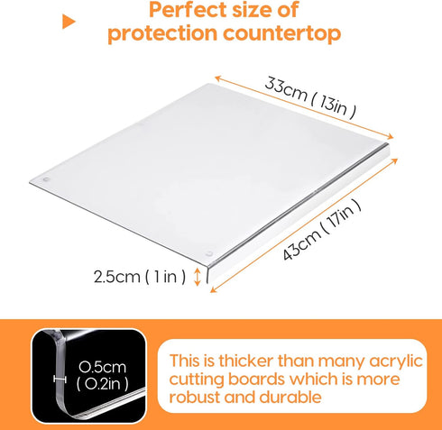 Acrylic Cutting Board with Counter Lip, 17" x 13" Clear Non-Slip Cutting Board for Kitchen Countertop Protection