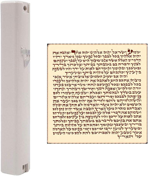 TALISMAN4U Waterproof White Mezuzah Case with Scroll Classic Judaica Israel Plastic Door Mezuza Silver Shin (4 Inches -
